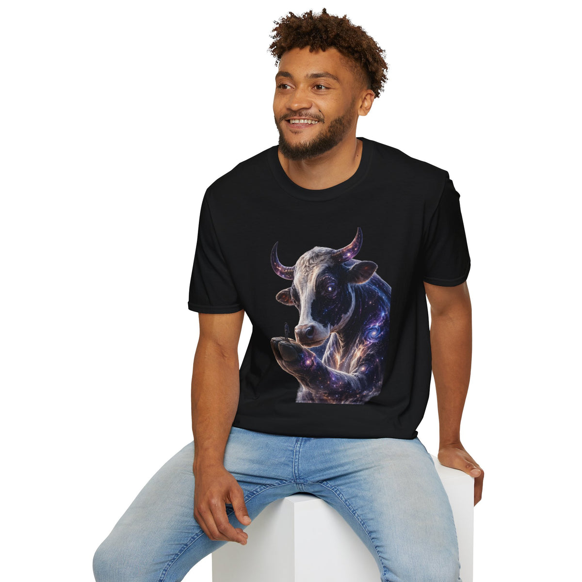 Cosmic Cow Shirt, Space Animal Graphic Tee, Surreal Galaxy Cow Design, Aesthetic Sci-Fi Art T-Shirt, Unique Cosmic Streetwear