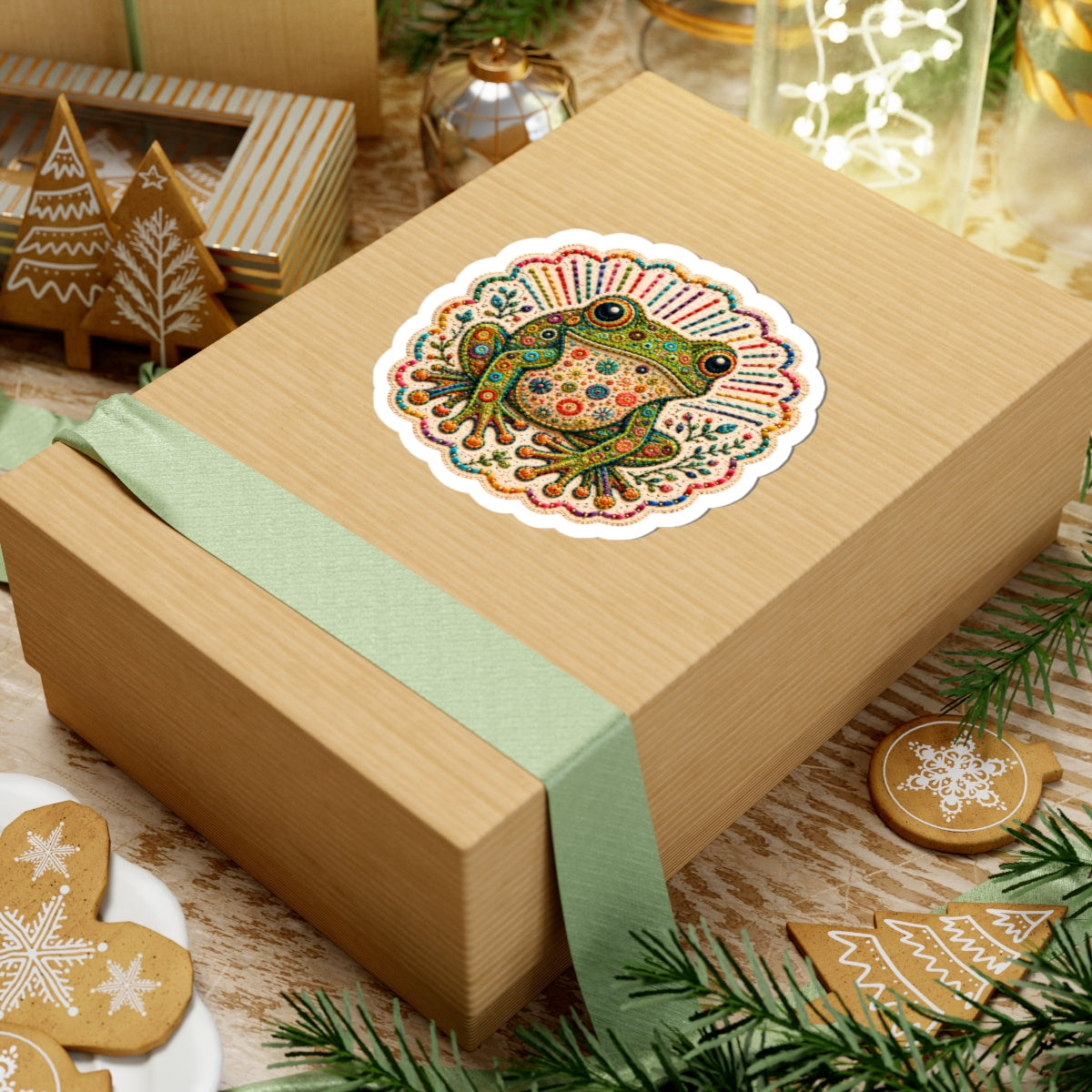 Decorative Patterned Frog Kiss-Cut Sticker | Colorful Boho Floral Vinyl
