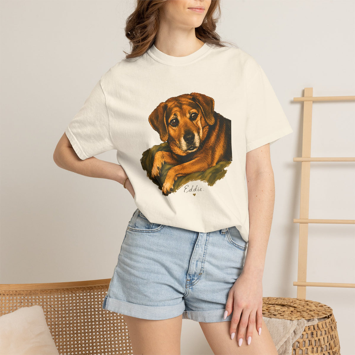 Eddie Vintage Dog Portrait Shirt | Cozy Hand Painted Pet Graphic Tee | Gift for Dog Lovers