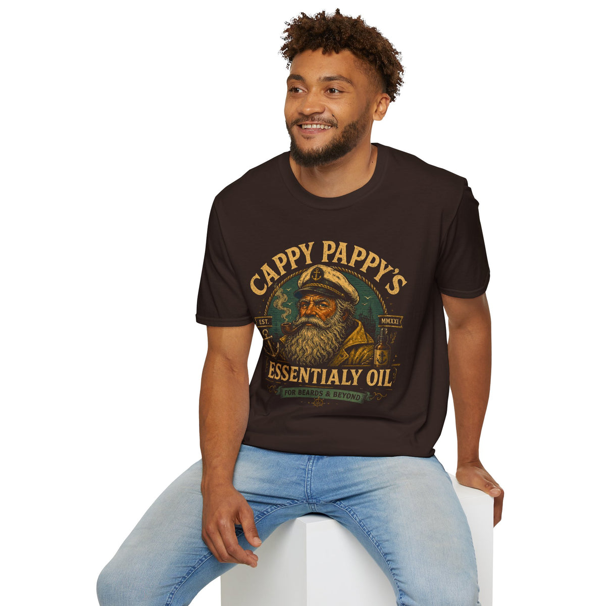 Cappy Pappys Essentialy Oil™ Shirt, Ocean Infused Beard & Beyond Formula, Vintage Maritime Grooming Supply Tee