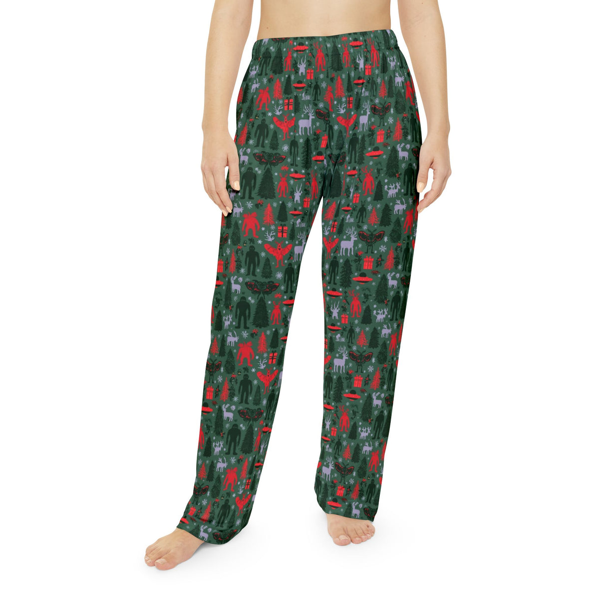 Dark Cryptid Christmas Pajama Pants | Mothman Bigfoot UFO