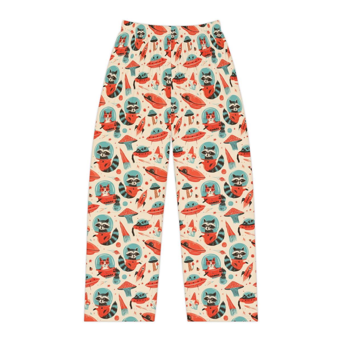 Retro Space Animal Pajama Pants | Astronaut Cats Raccoons UFOs