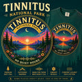 Tinnitus National Park badge sunset landscape T-shirt | No Quiet Hours graphic tee