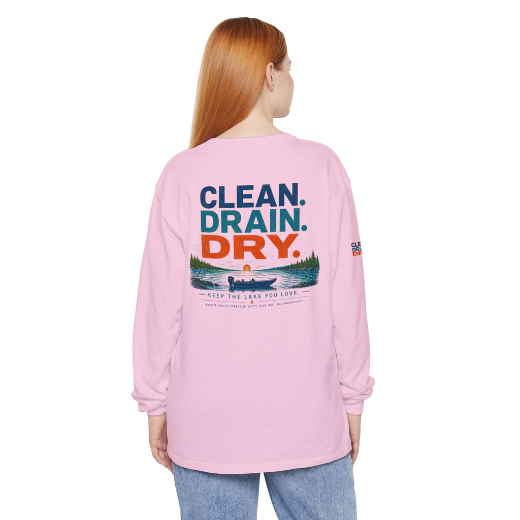 Long Sleeve Tee — "Clean. Drain. Dry." Lake Conservation Shirt