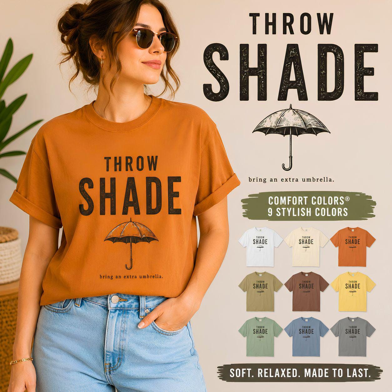 Throw Shade Umbrella T-Shirt | Funny Slogan Tee, Minimal Black Graphic