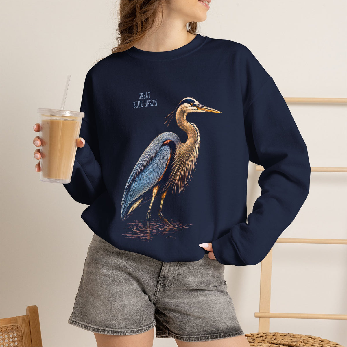 Great Blue Heron illustration Crewneck Sweatshirt | Coastal Bird Artwork