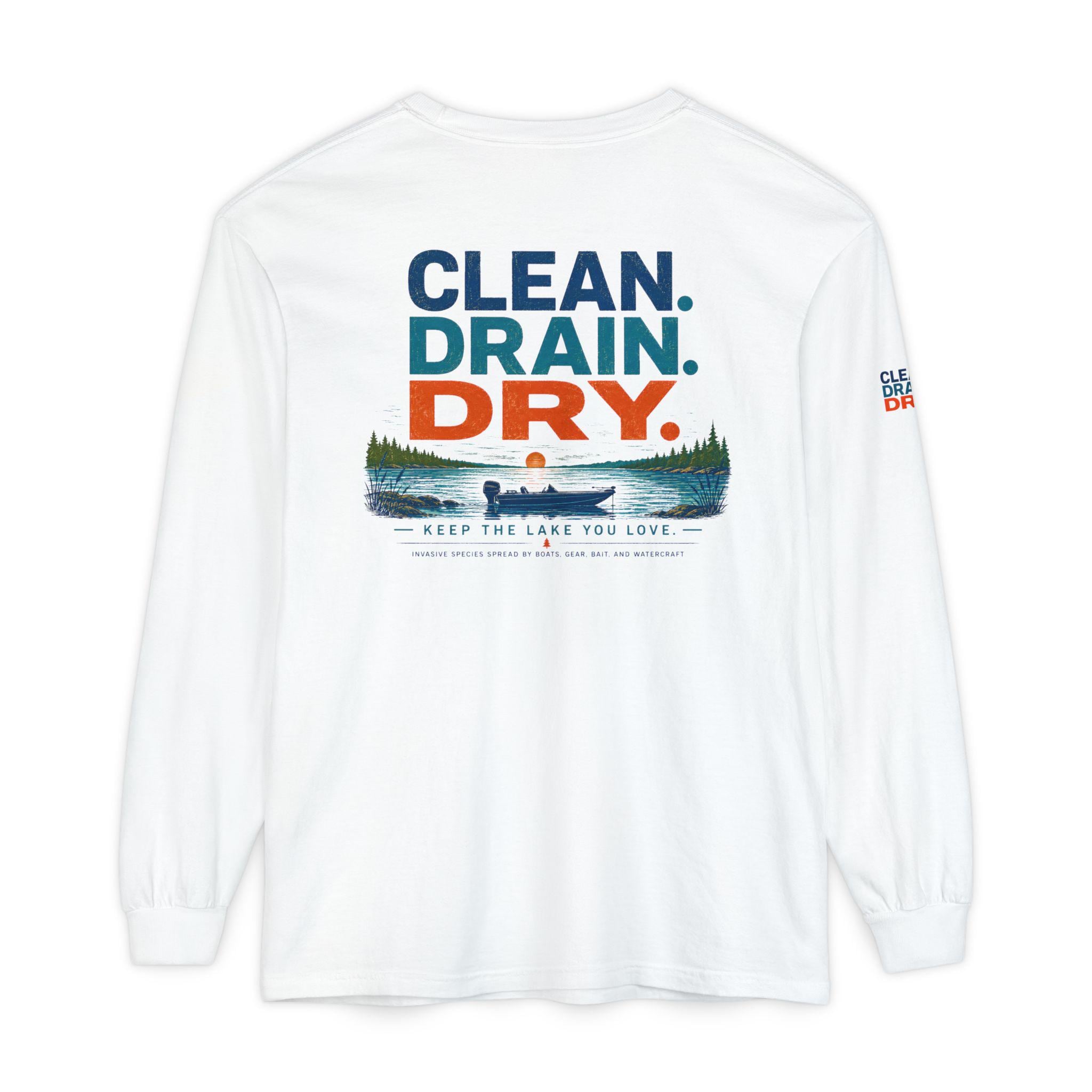 Clean Drain Dry Long Sleeve Shirt, Lake Conservation, Invasive Species Awareness Tee