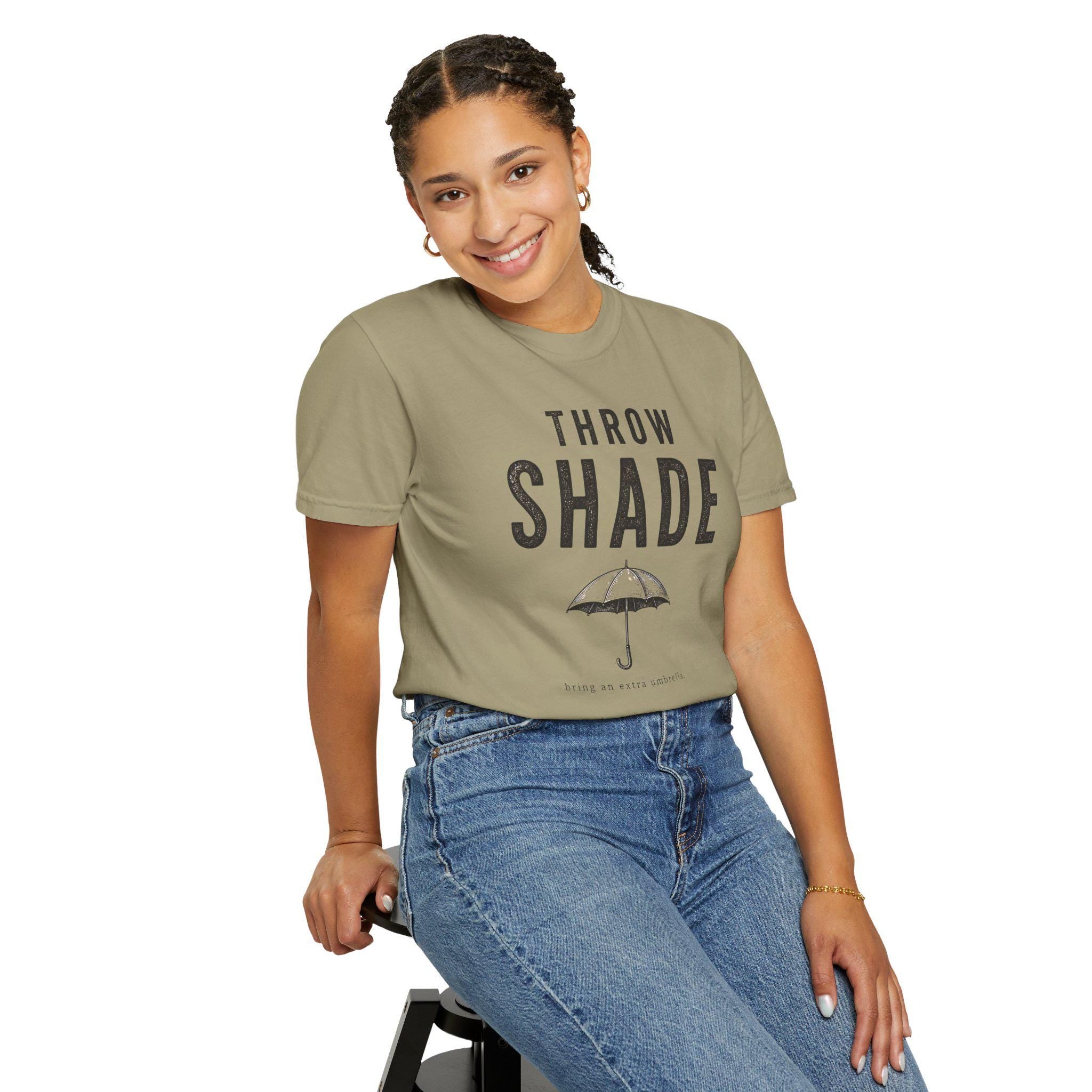Throw Shade Umbrella T-Shirt | Funny Slogan Tee, Minimal Black Graphic