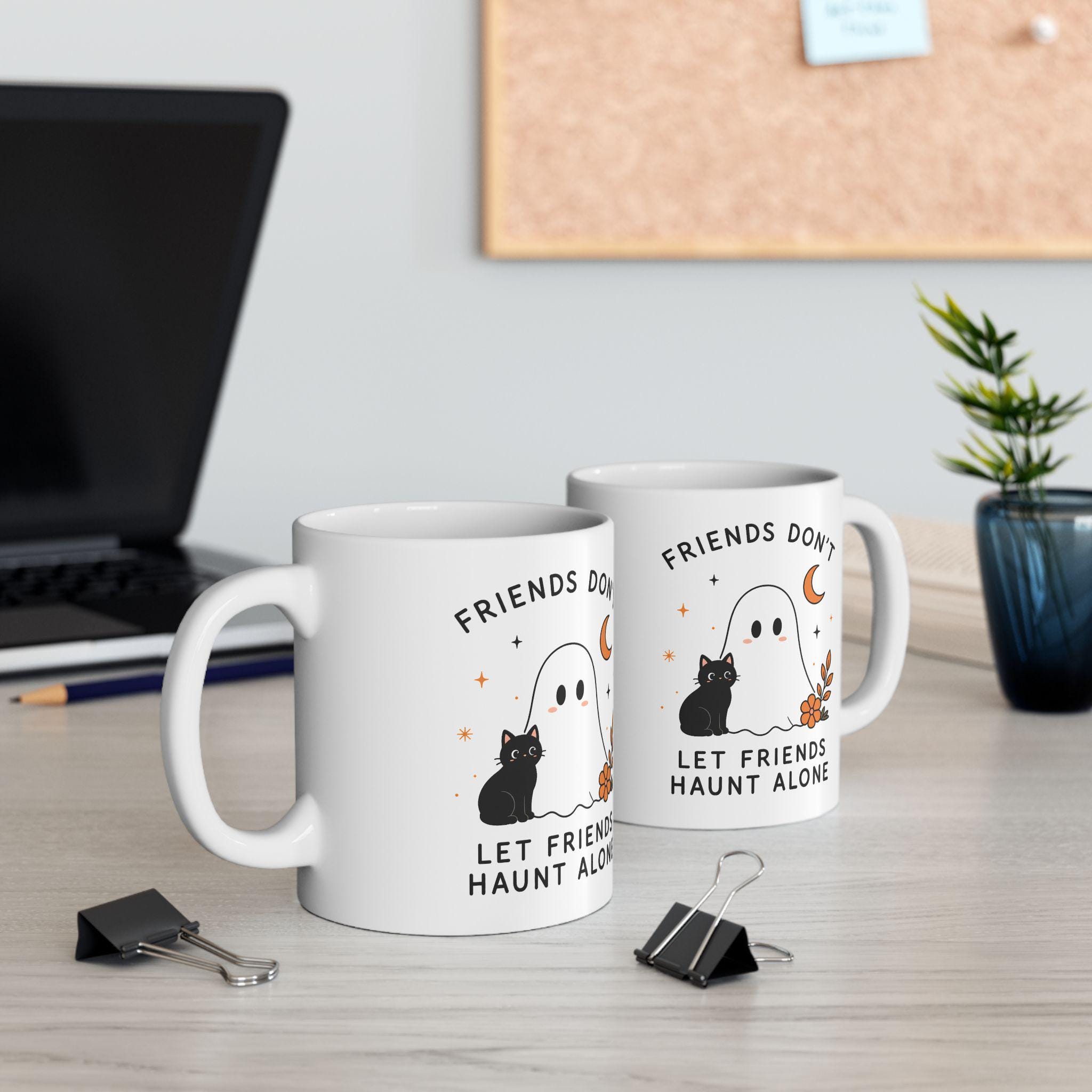 Friendship Ghost and Cat Mug | Ceramic Coffee Cup
