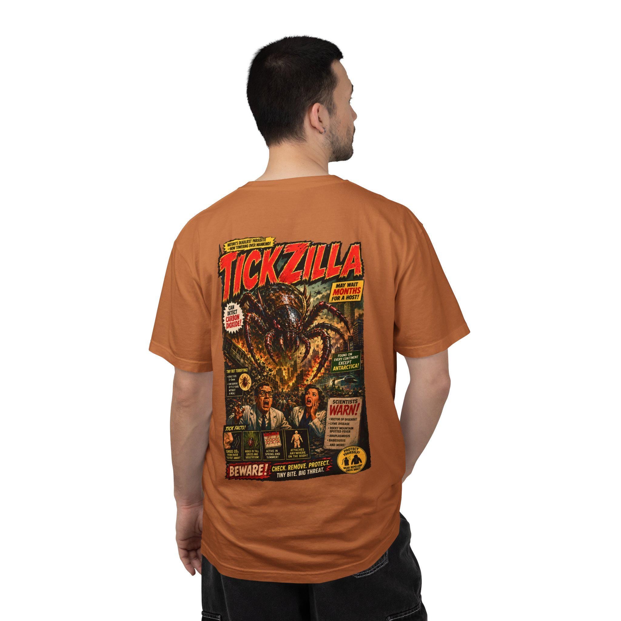 Tickzilla Monster Shirt, Retro Horror Movie Back Print, Lyme Disease Awareness Tee