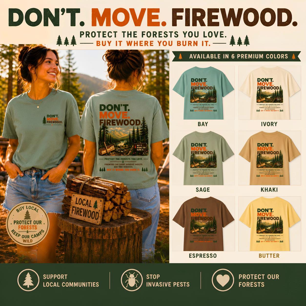 Don't Move Firewood Tshirt | Forest Conservation Camping Shirt