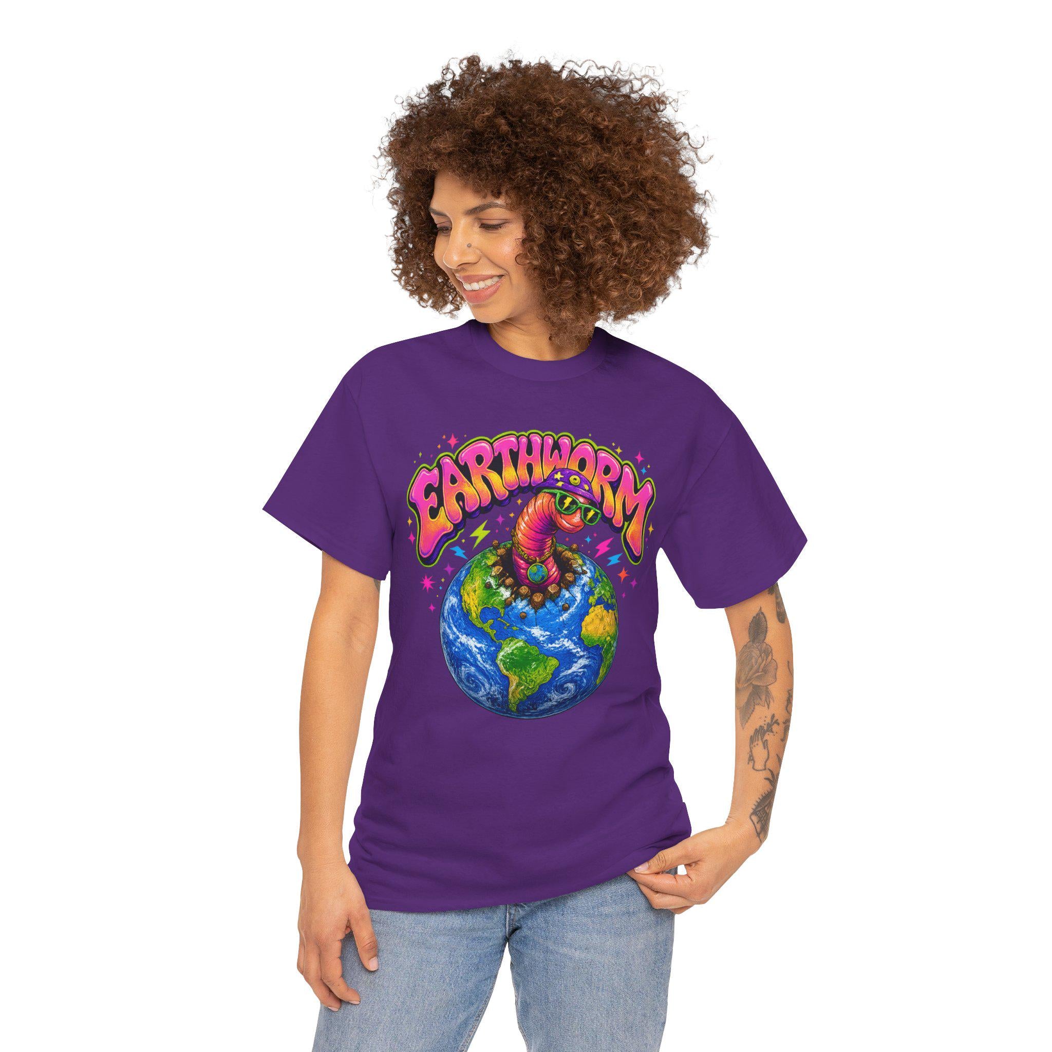 Psychedelic Earthworm T-Shirt, Funky Cartoon Worm, Vaporwave Streetwear Tee
