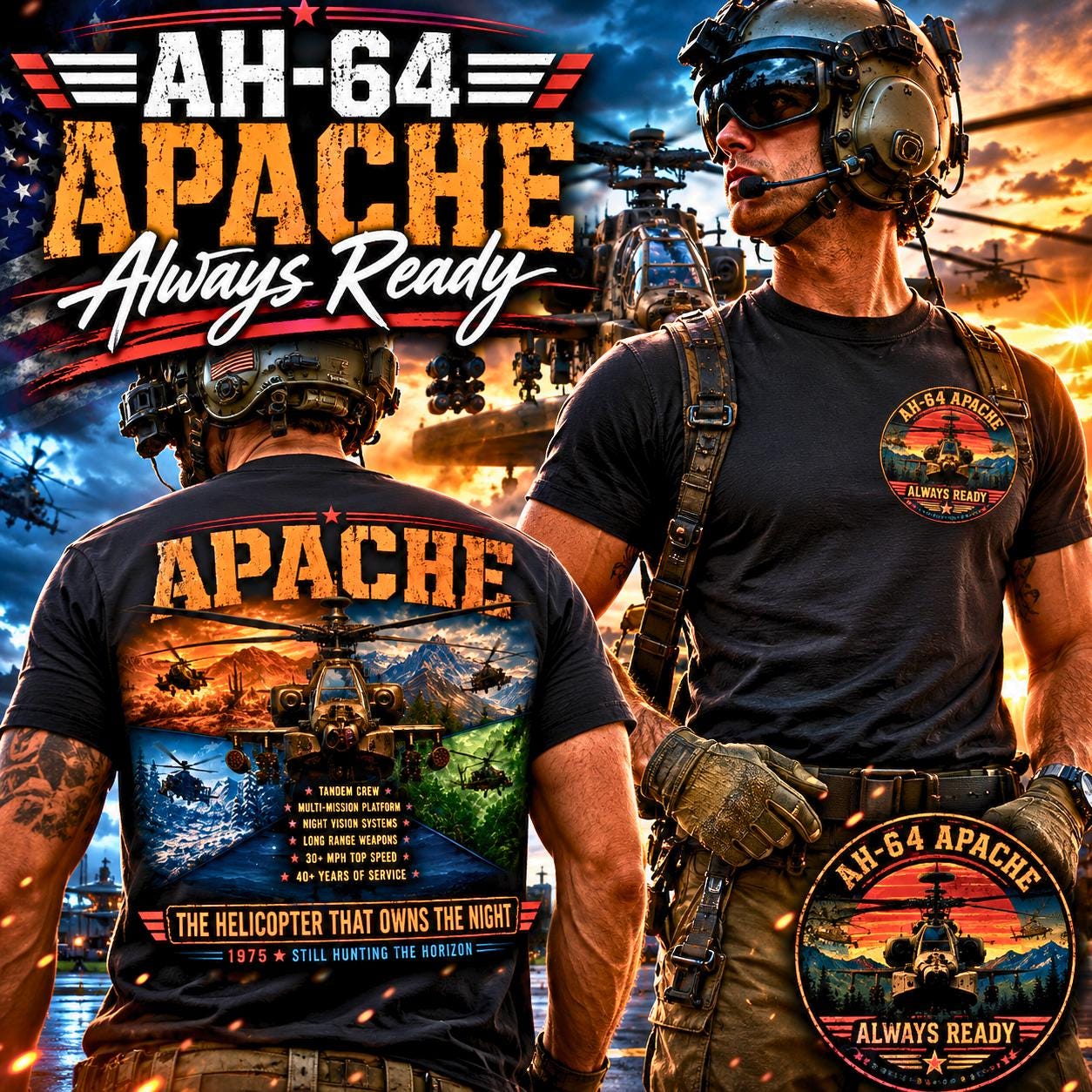 Apache Helicopter T-shirt | Army Aviation Military Aircraft