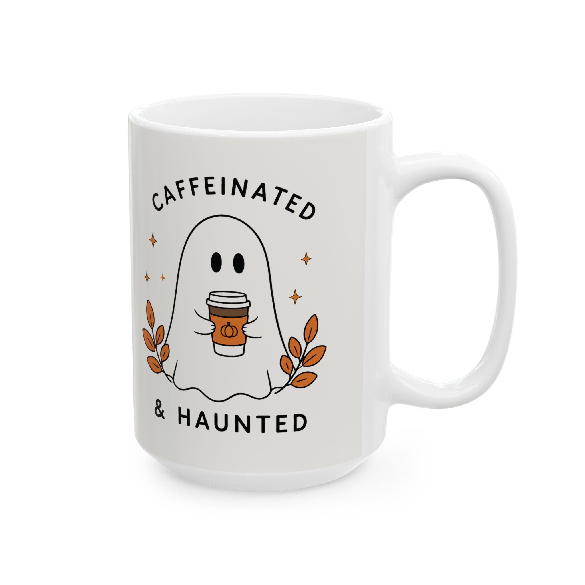 Caffeinated & Haunted Ghost Illustration Mug | Ceramic Coffee Cup