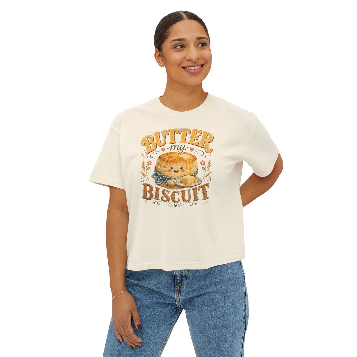 Butter My Biscuit Tee | Cute Biscuit Character, Retro Typography