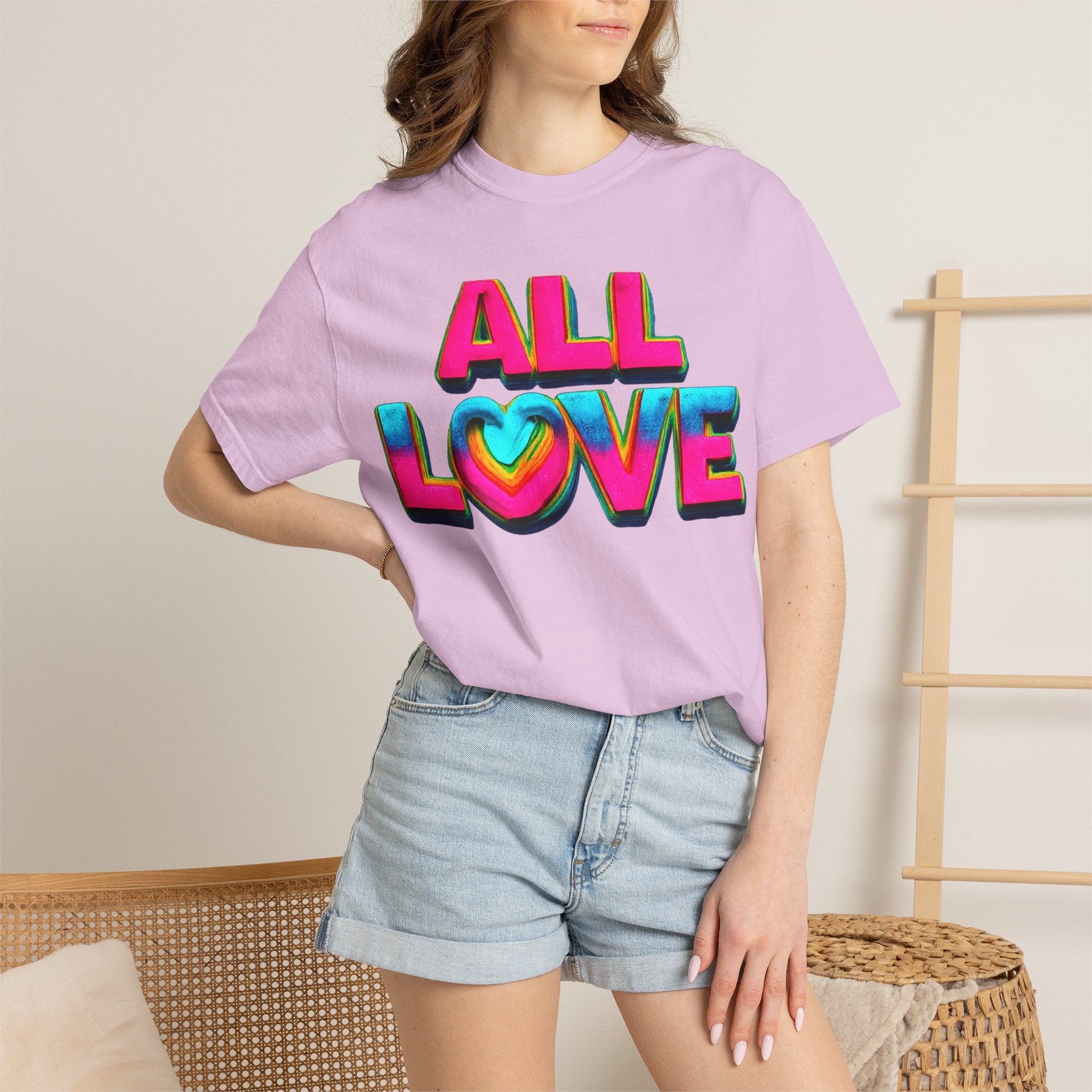 All Love Shirt, Retro Colorful Tee, Positive Vibes Shirt, Heart Graphic Tee, Bright Aesthetic T-Shirt, Feel Good Shirt, Gift for Friends