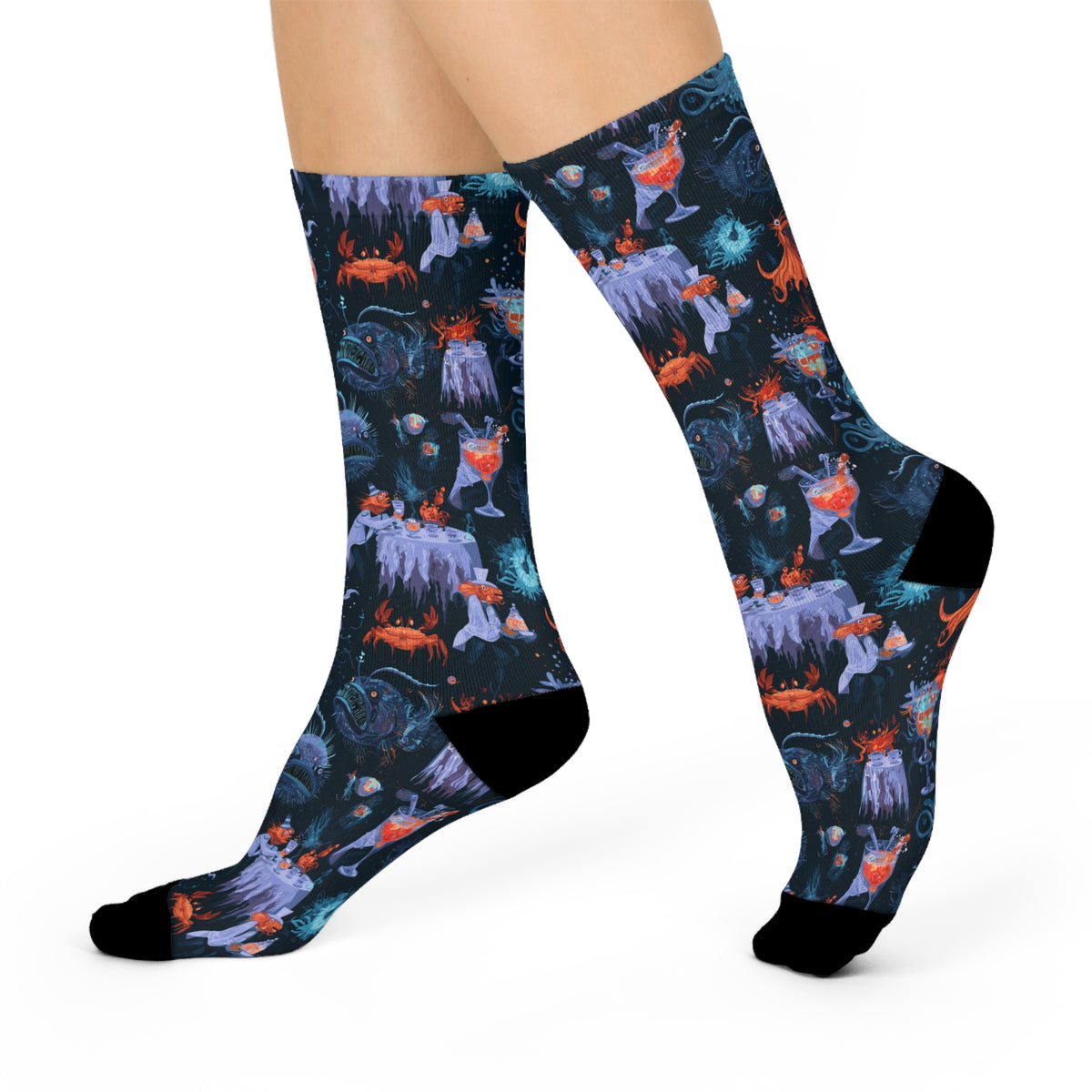 Deep Sea Cocktail Party Crew Socks | Anglerfish Octopus Print