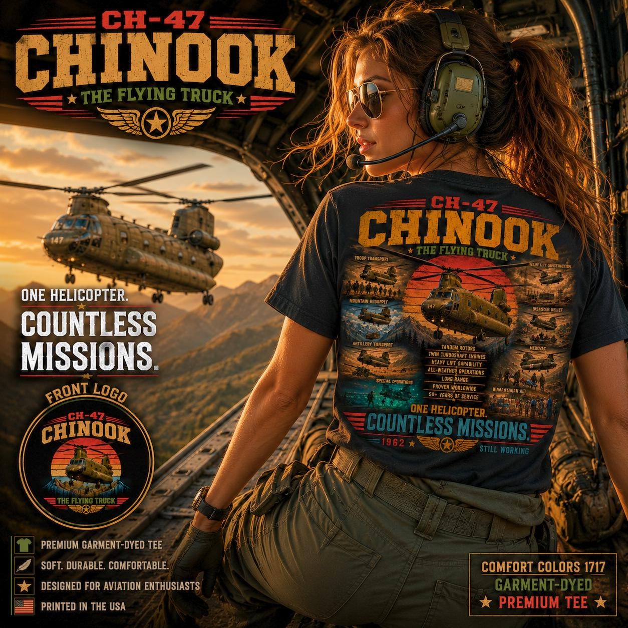 CH-47 Chinook Helicopter T-Shirt | Vintage Flying Truck Aviation Tee