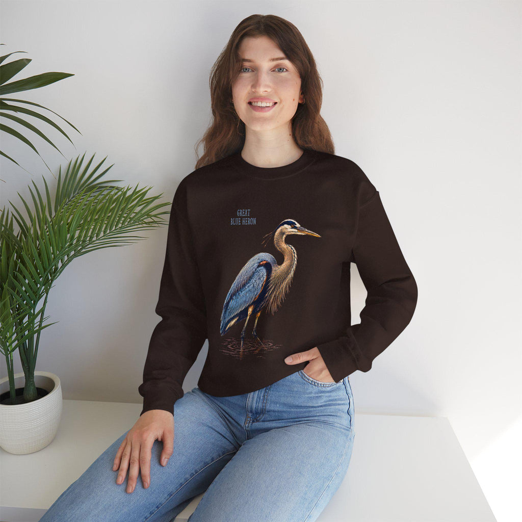 Blue Heron Crewneck Sweatshirt | Vintage Bird Artwork, Nature Apparel