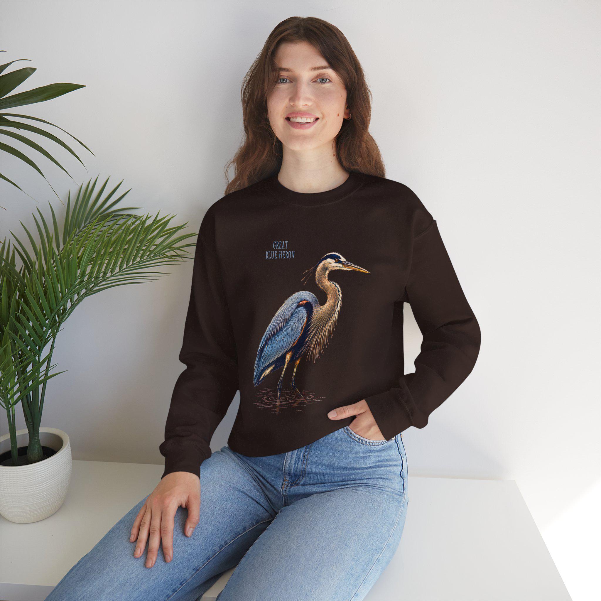 Blue Heron Crewneck Sweatshirt | Vintage Bird Artwork, Nature Apparel