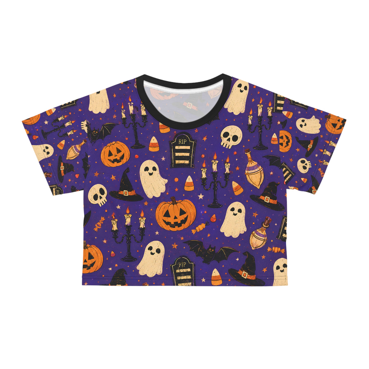 Halloween Ghost Pumpkin Pattern Crop Tee | All-Over Print