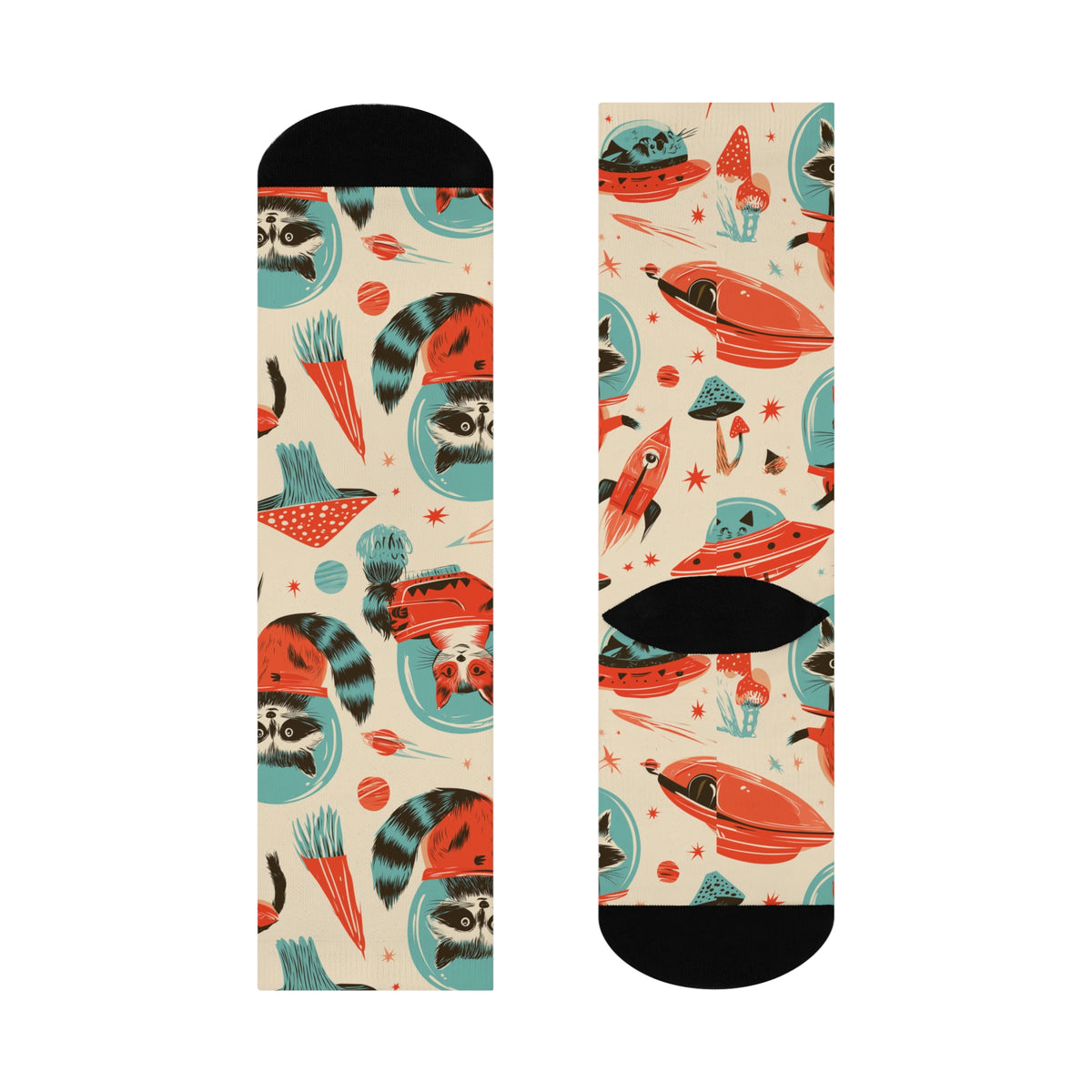 Retro Space Animal Crew Socks | Astronaut Raccoons Cats UFOs