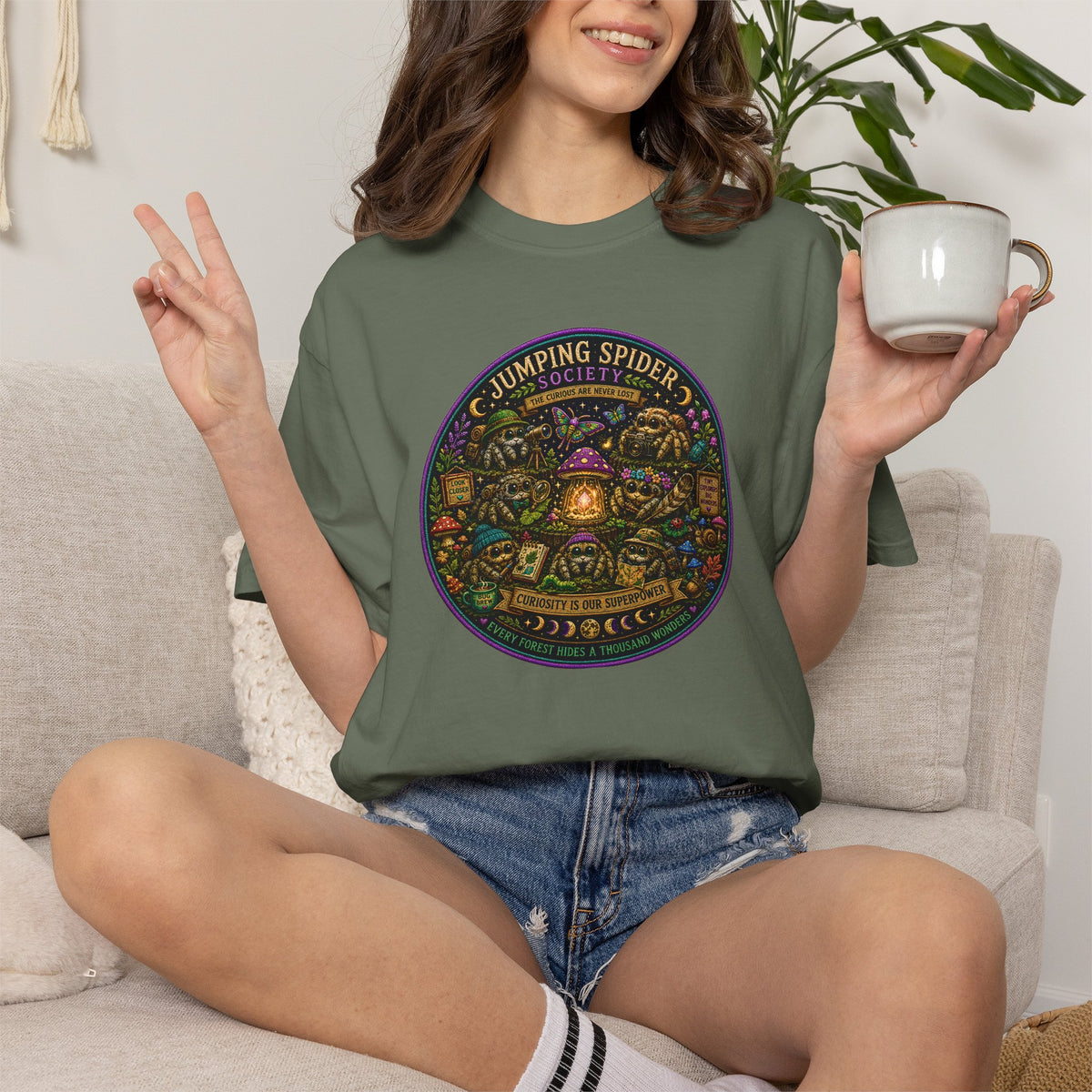 Jumping Spider Society Shirt, Curiosity Is Our Superpower Tee, Cute Spider Shirt, Woodland Nature T-Shirt, Cottagecore Gift, Entomology Art