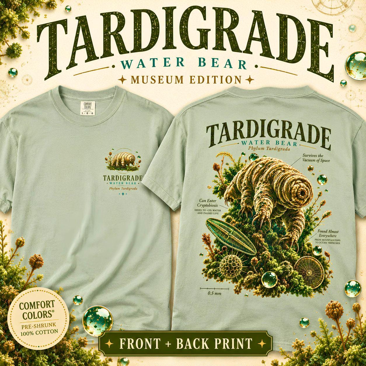 Tardigrade Water Bear Shirt, Museum Edition Botanical Graphic Tee