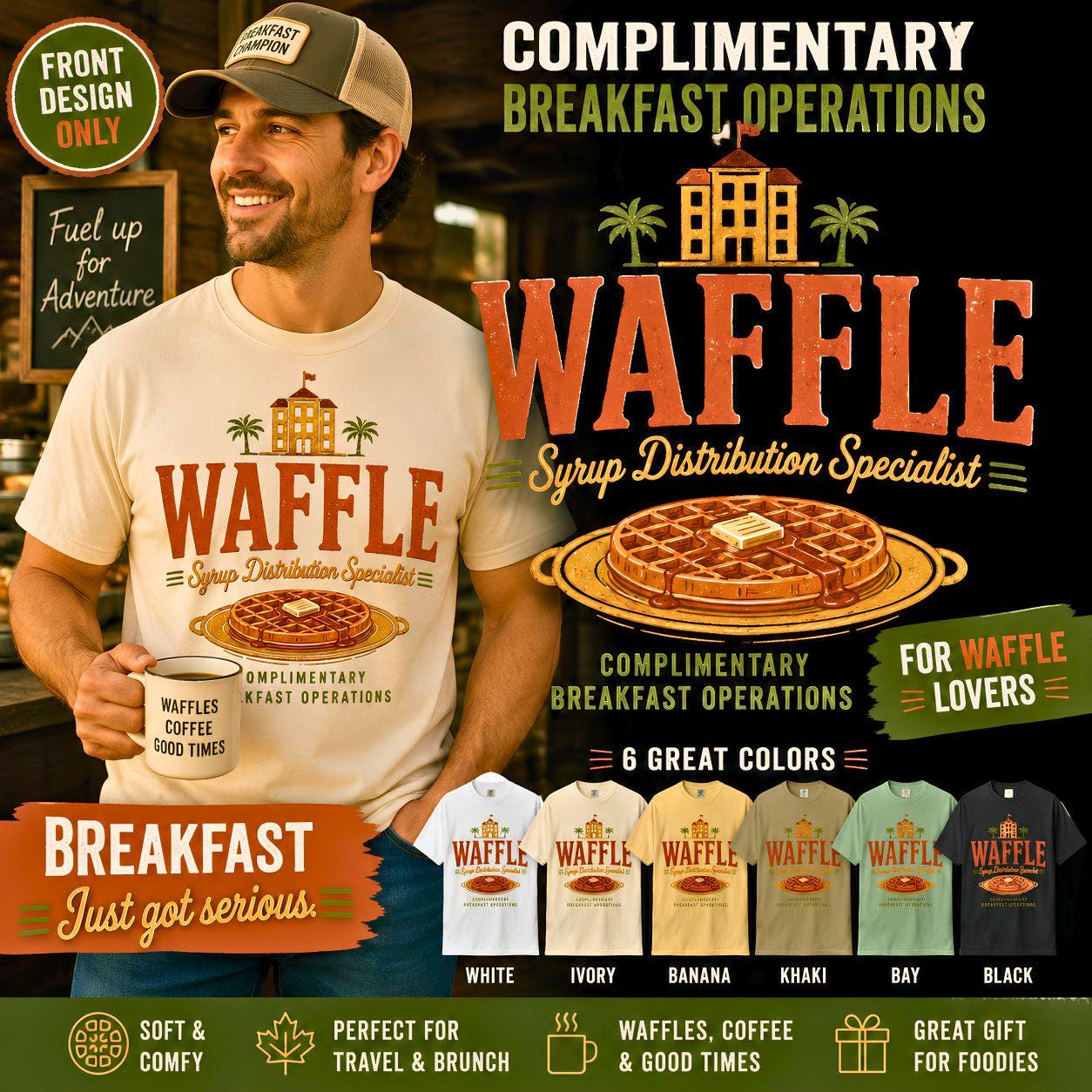Waffle Syrup Distribution Specialist T-Shirt | Breakfast Illustration
