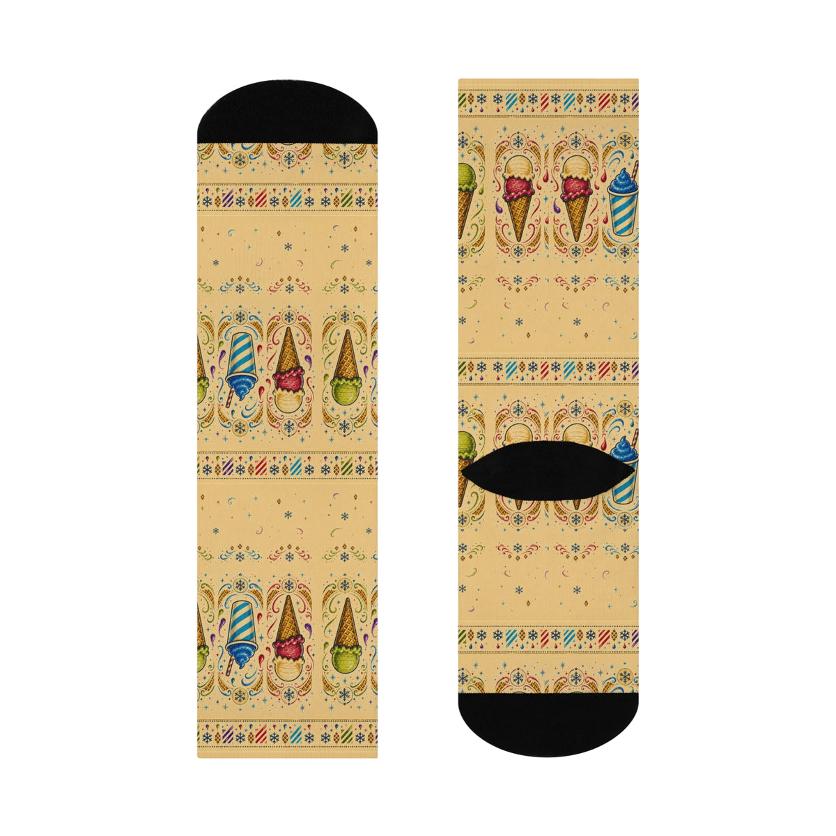 Winter Treat Socks, Ice Cream Snow Cone and Slushie Crew Socks, Retro Dessert Gift, Colorful Foodie Stocking Stuffer