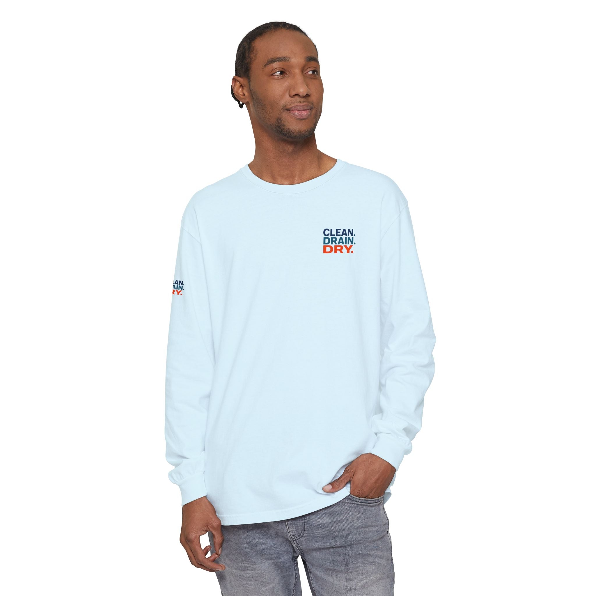Long Sleeve Tee — "Clean. Drain. Dry." Lake Conservation Shirt