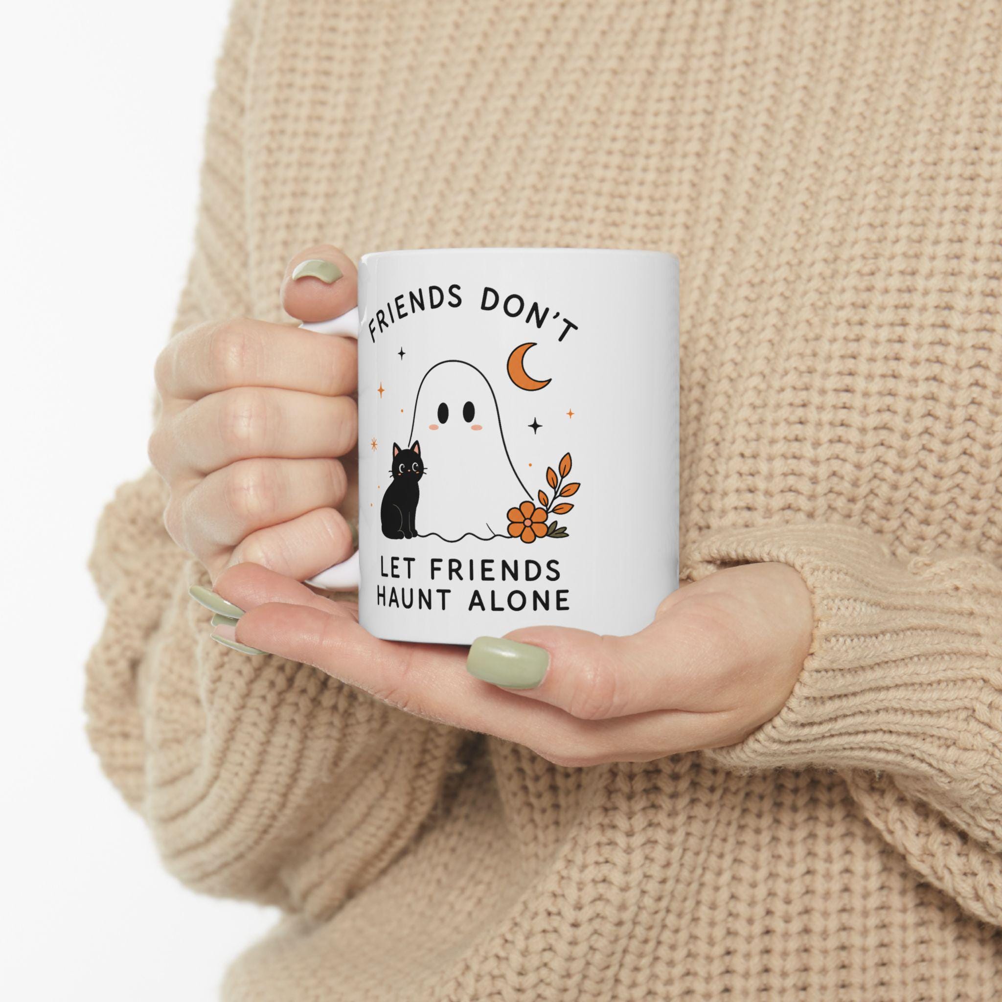 Friendship Ghost and Cat Mug | Ceramic Coffee Cup