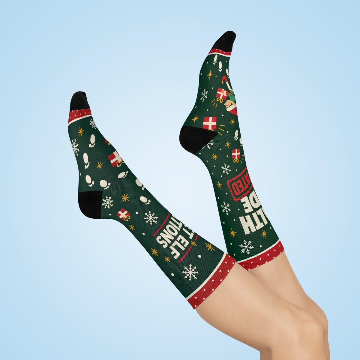 Secret Elf Operations Christmas Socks, Funny Holiday Crew Socks, Christmas Elf Helper Gift for Mom Dad, Nighttime Elf Moving Tradition