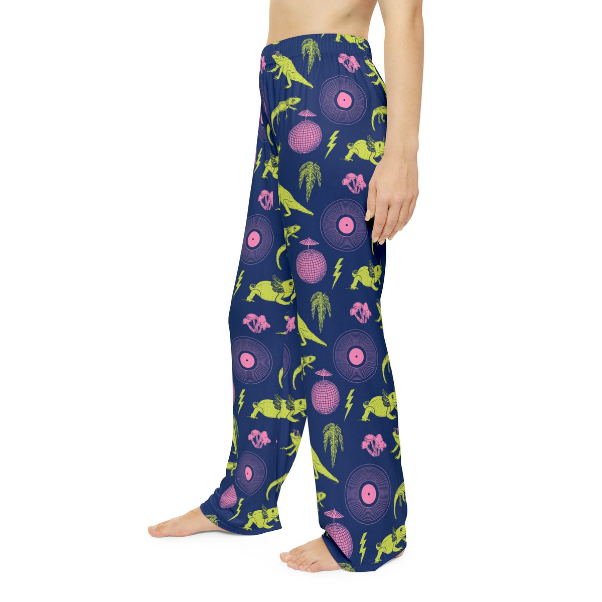 Neon Axolotl Disco Pajama Pants | Lime Pink Dance Print