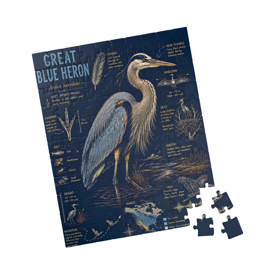 Blue Heron Nature Illustration Puzzle | Wetlands Bird Jigsaw (110-520 Pieces)