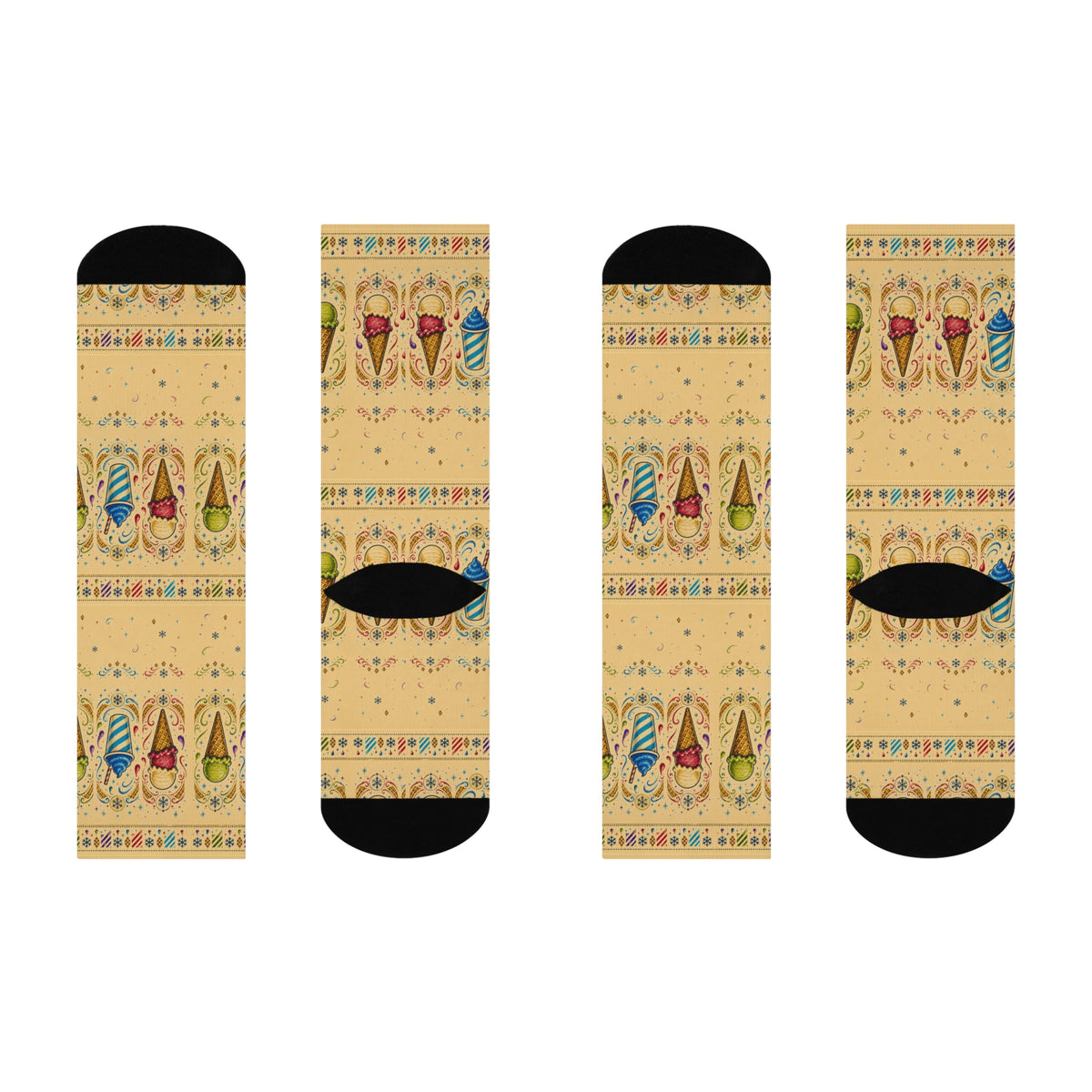 Winter Treat Socks, Ice Cream Snow Cone and Slushie Crew Socks, Retro Dessert Gift, Colorful Foodie Stocking Stuffer