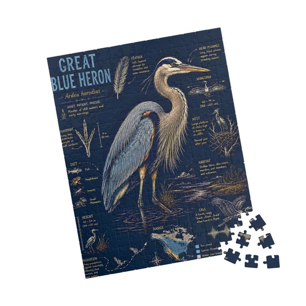 Blue Heron Nature Illustration Puzzle | Wetlands Bird Jigsaw (110-520 Pieces)