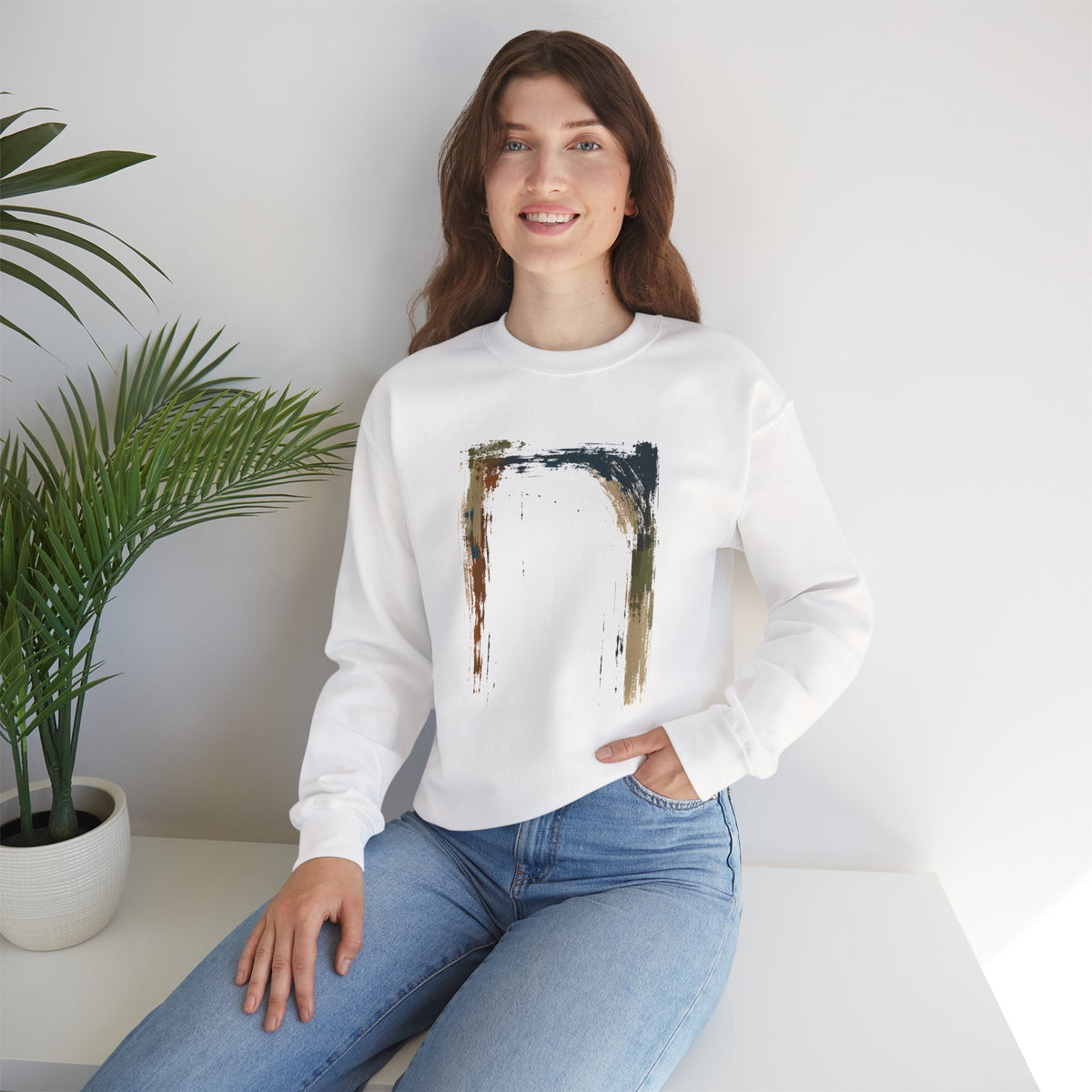 Abstract Grunge Square Sweatshirt | Minimal Distressed Art, Neutral Tones