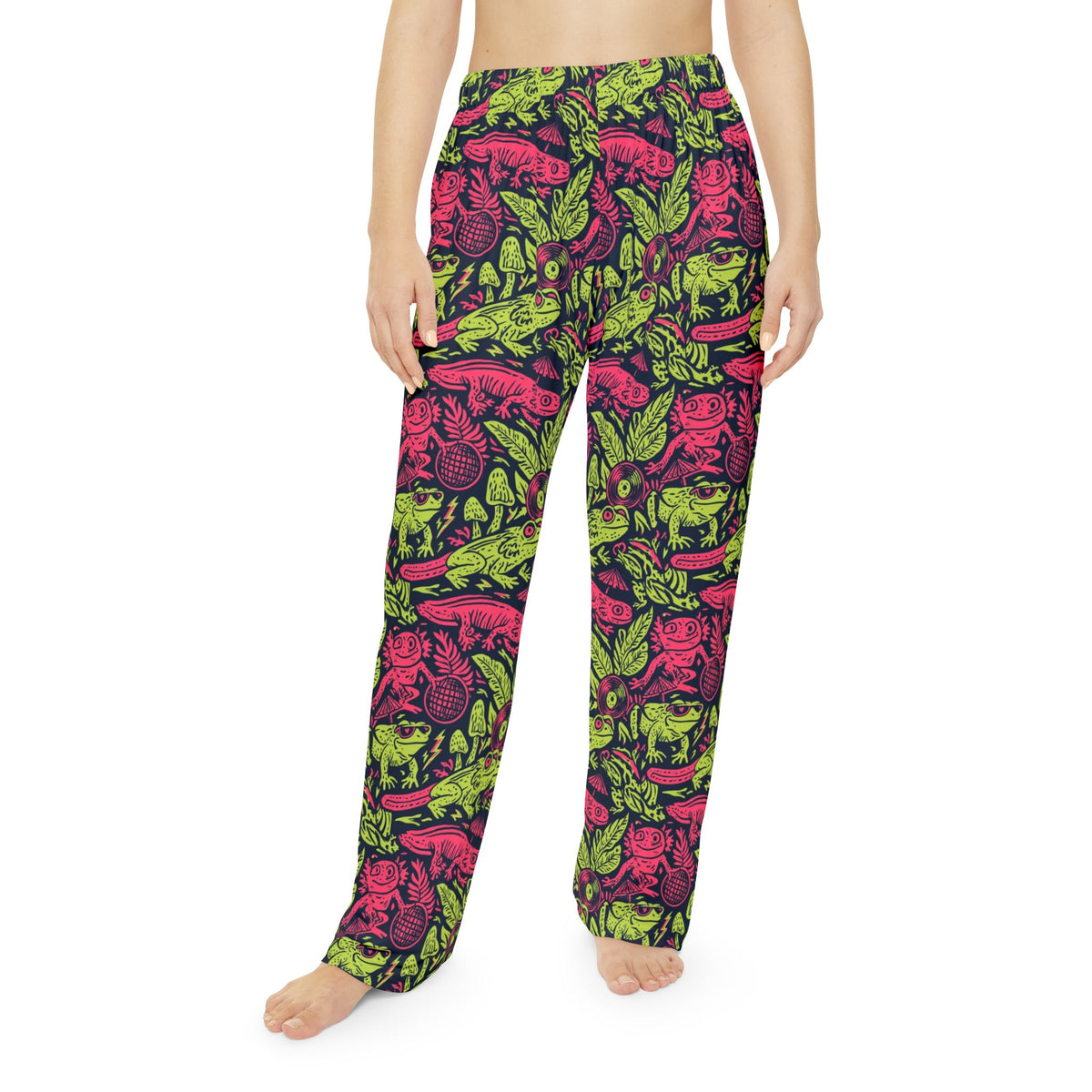 Neon Jungle Frog Pajama Pants | Hot Pink Lime Amphibian Print