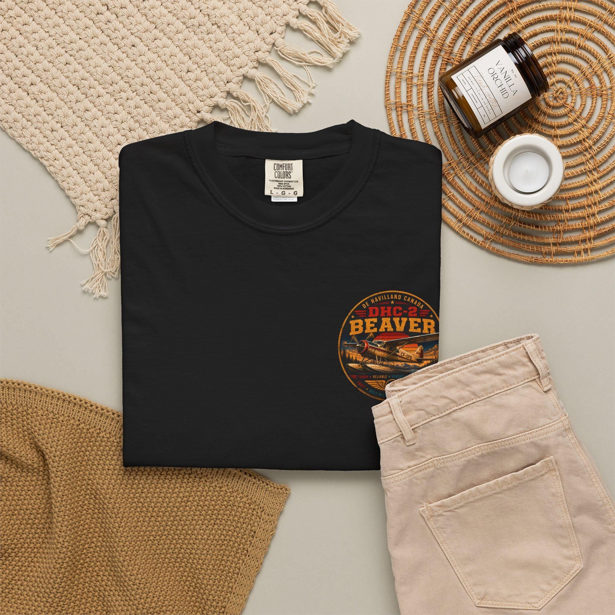 DHC-2 Beaver Seaplane T-shirt | Vintage Aircraft Poster, Back Print