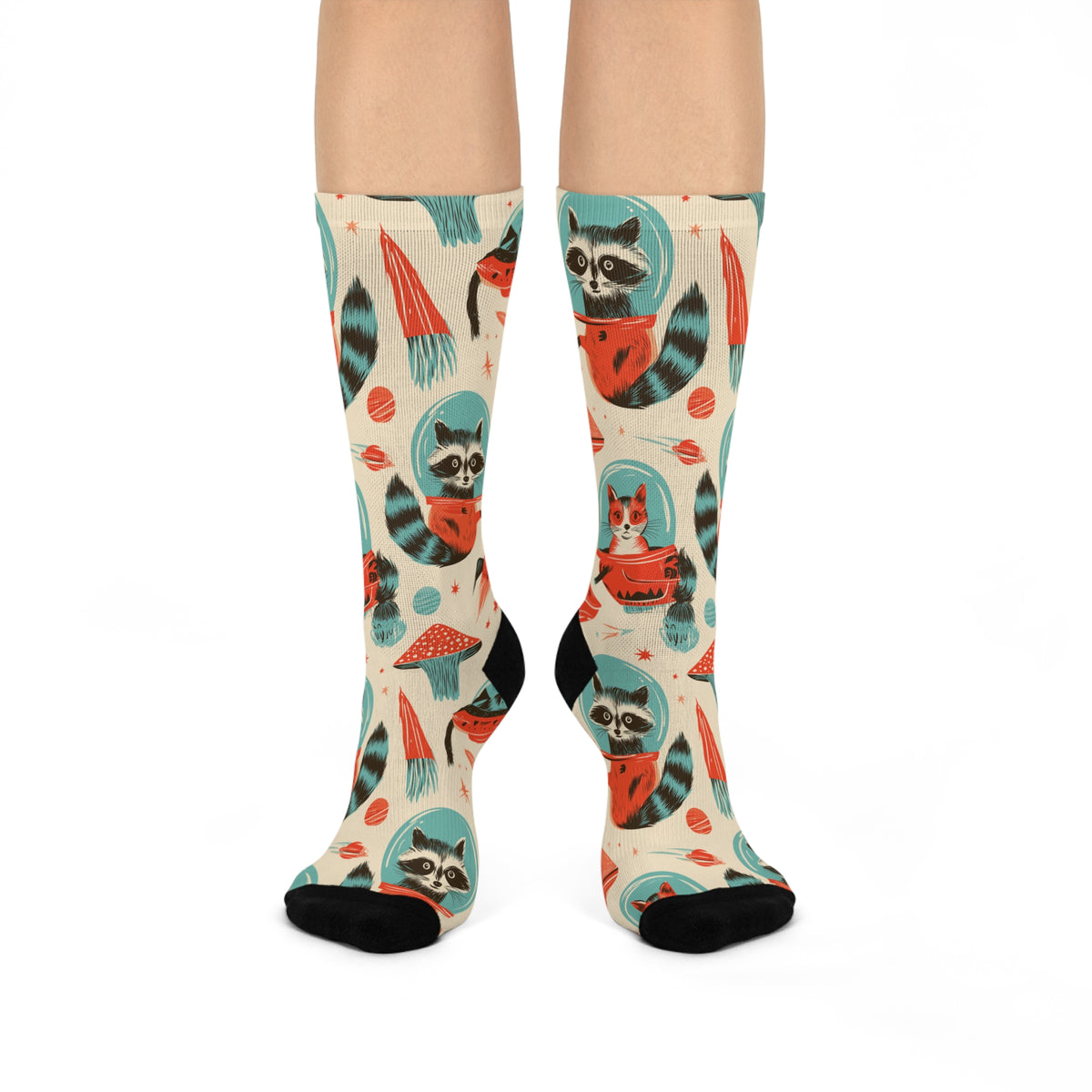 Retro Space Animal Crew Socks | Astronaut Raccoons Cats UFOs