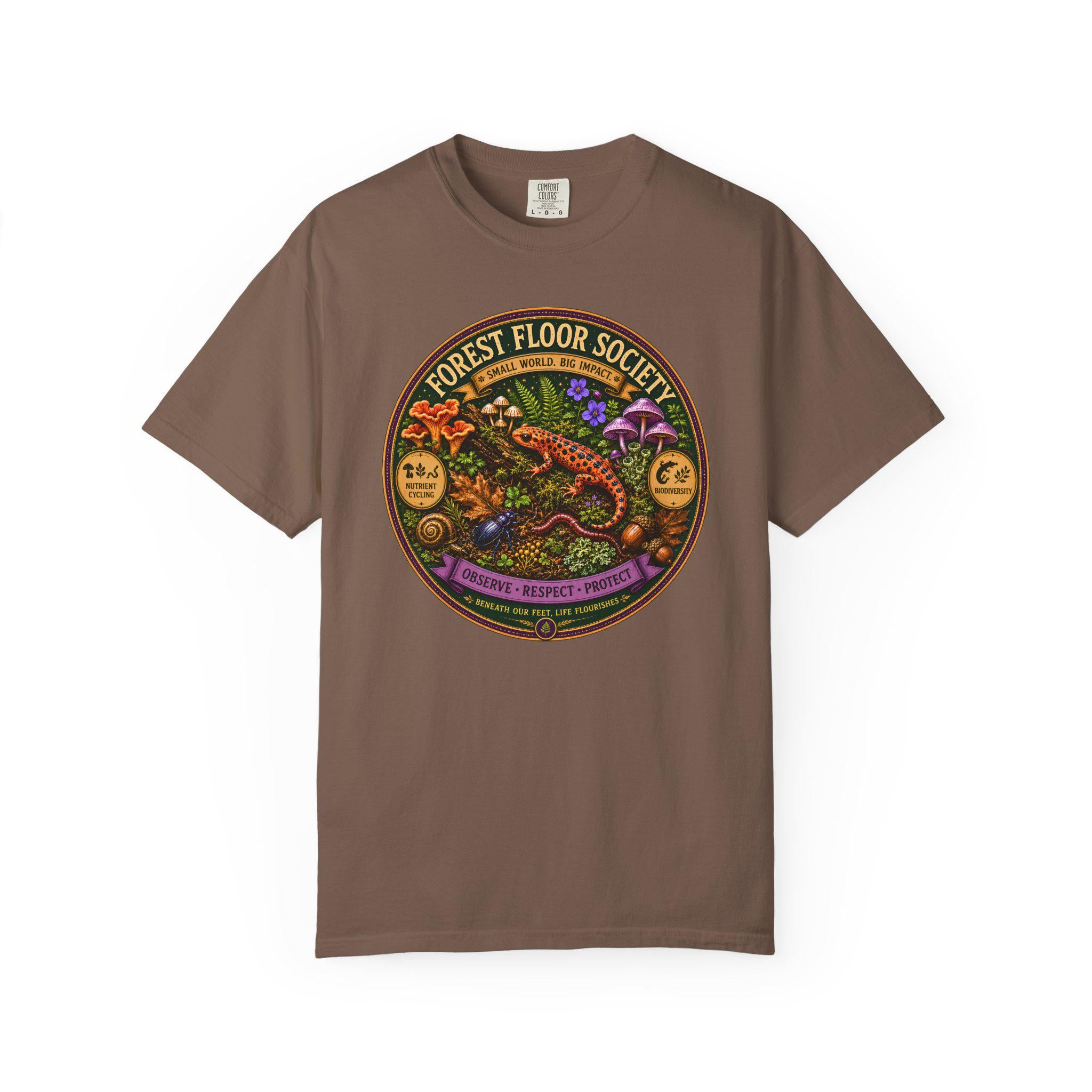 Forest Floor Society T-Shirt | Woodland Mushroom Moss Graphic Tee | Nature Lover Gift