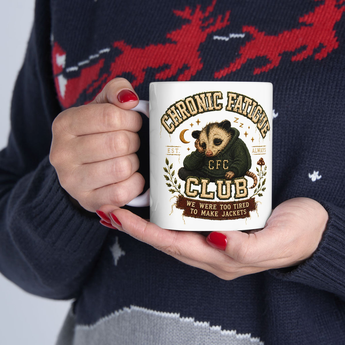 Chronic Fatigue Club Ceramic Mug | Funny Opossum Coffee Mug | Tired People Gift | 11oz & 15oz