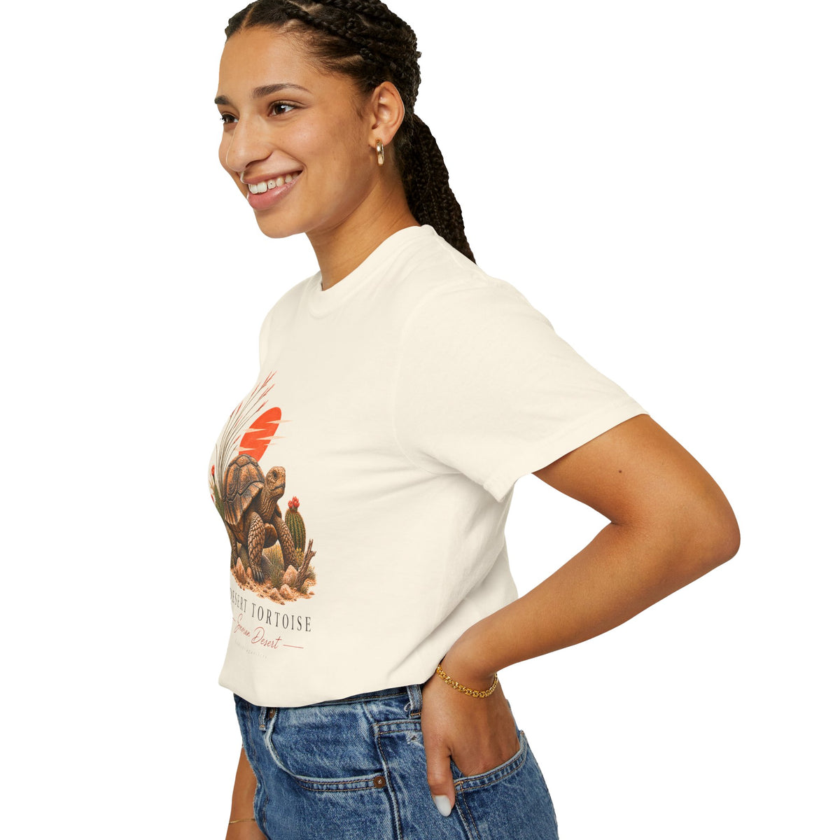 Desert Tortoise Illustration T-Shirt | Vintage Sunset Cactus Scene