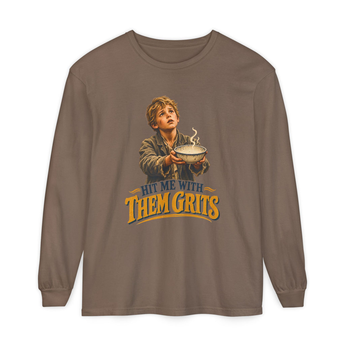 Hit Me With Them Grits Long Sleeve Shirt | Funny Southern Food Tee | Vintage Grits Graphic
