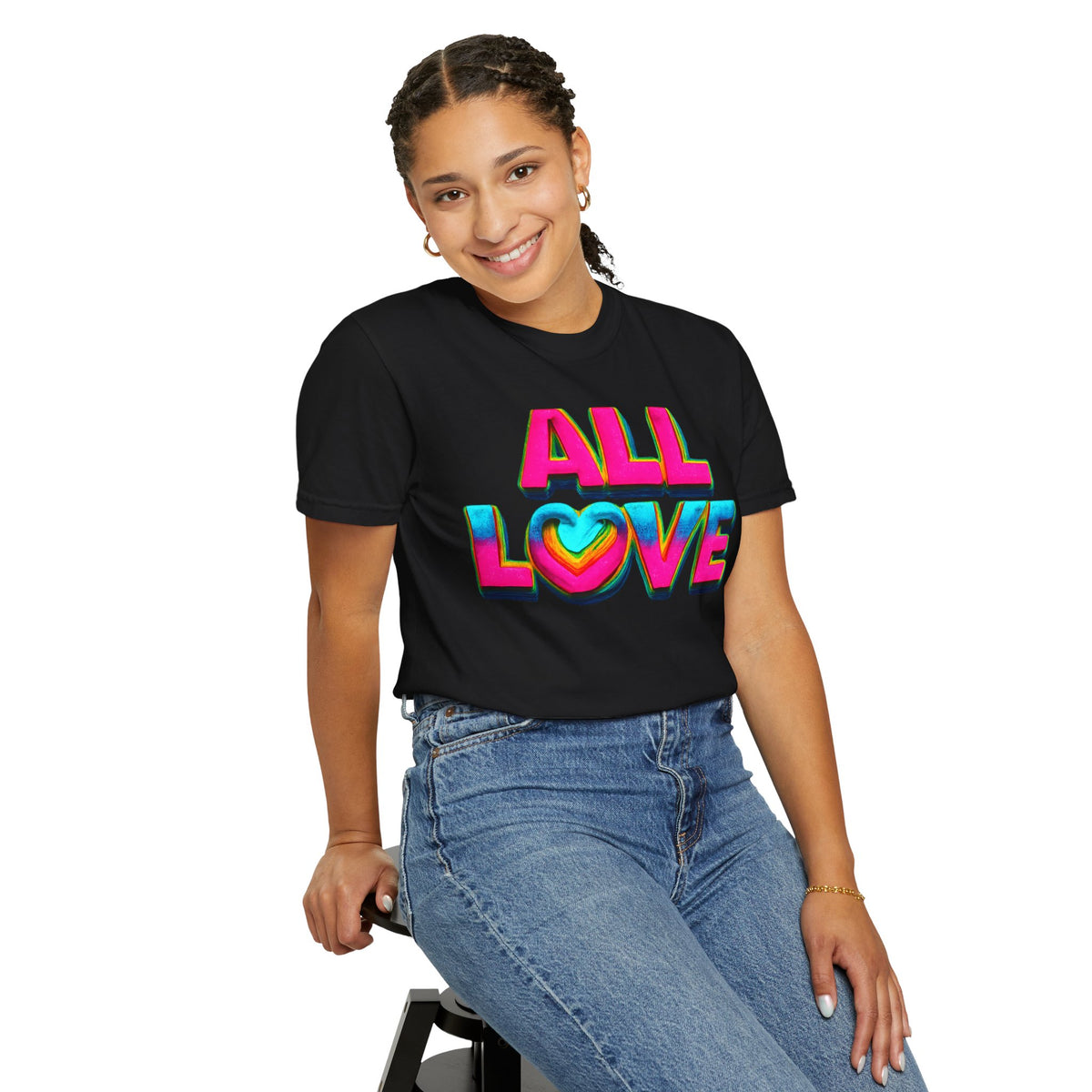 All Love Shirt, Retro Colorful Tee, Positive Vibes Shirt, Heart Graphic Tee, Bright Aesthetic T-Shirt, Feel Good Shirt, Gift for Friends