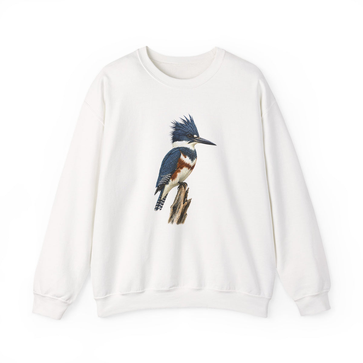 Belted Kingfisher Illustration Sweatshirt | Vintage Bird Art, Nature Lover