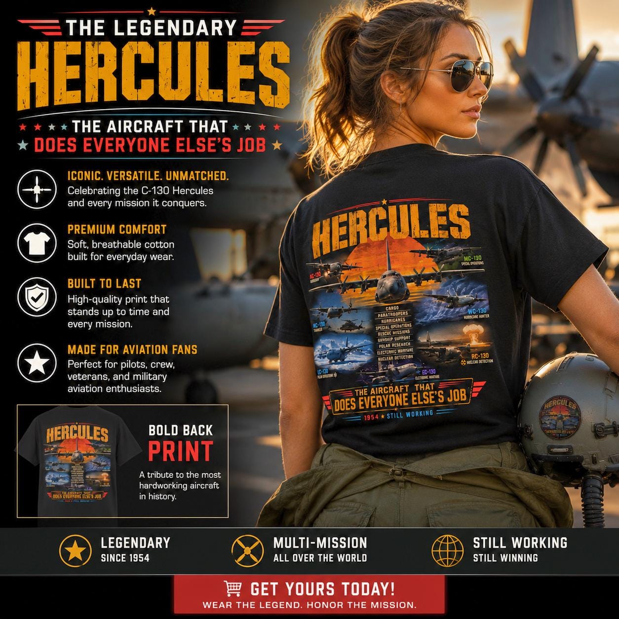 Hercules Aircraft T-shirt | C-130 Transport Plane Military Tee
