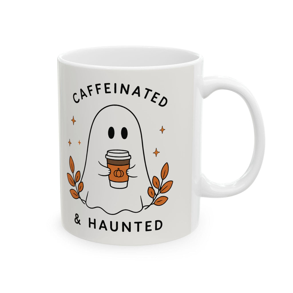 Caffeinated & Haunted Ghost Illustration Mug | Ceramic Coffee Cup