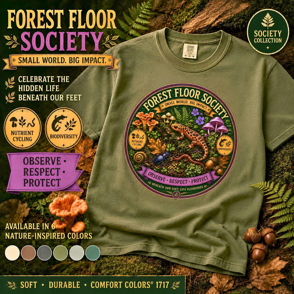 Forest Floor Society T-Shirt | Woodland Mushroom Moss Graphic Tee | Nature Lover Gift
